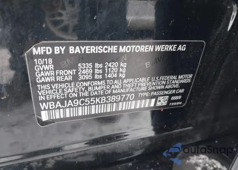 2019 BMW 530E Iperformance from USA, damaged, VIN WBAJA9C55KB389770